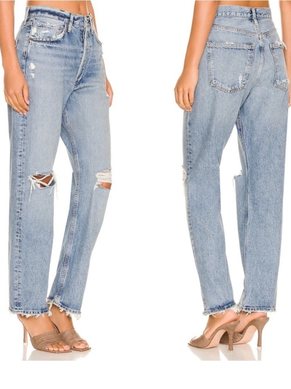 Agolde 90s Mid Rise Ripped Jeans Loose Fit Light Wash - Picture 2 of 13